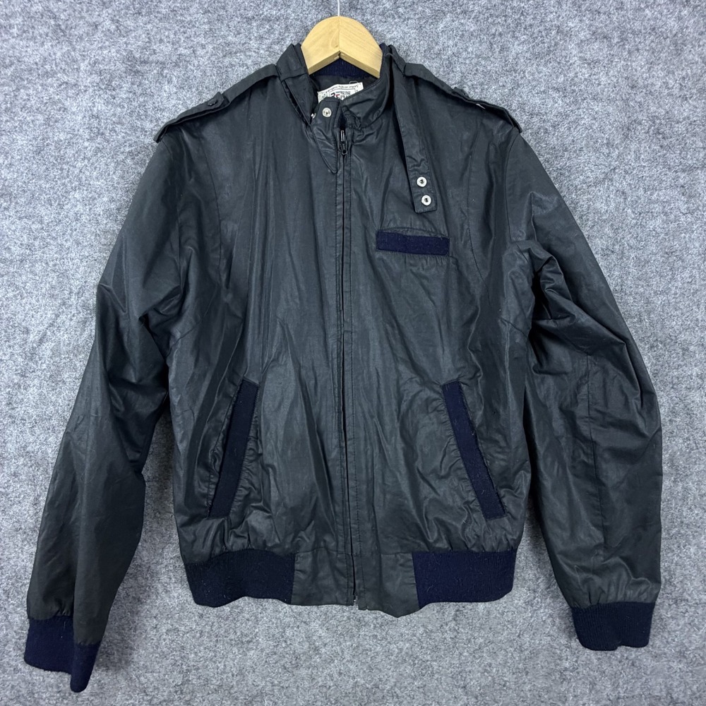 Vintage Rene De France Bomber Jacket Mens Black Moto French Style Shoulder Strap